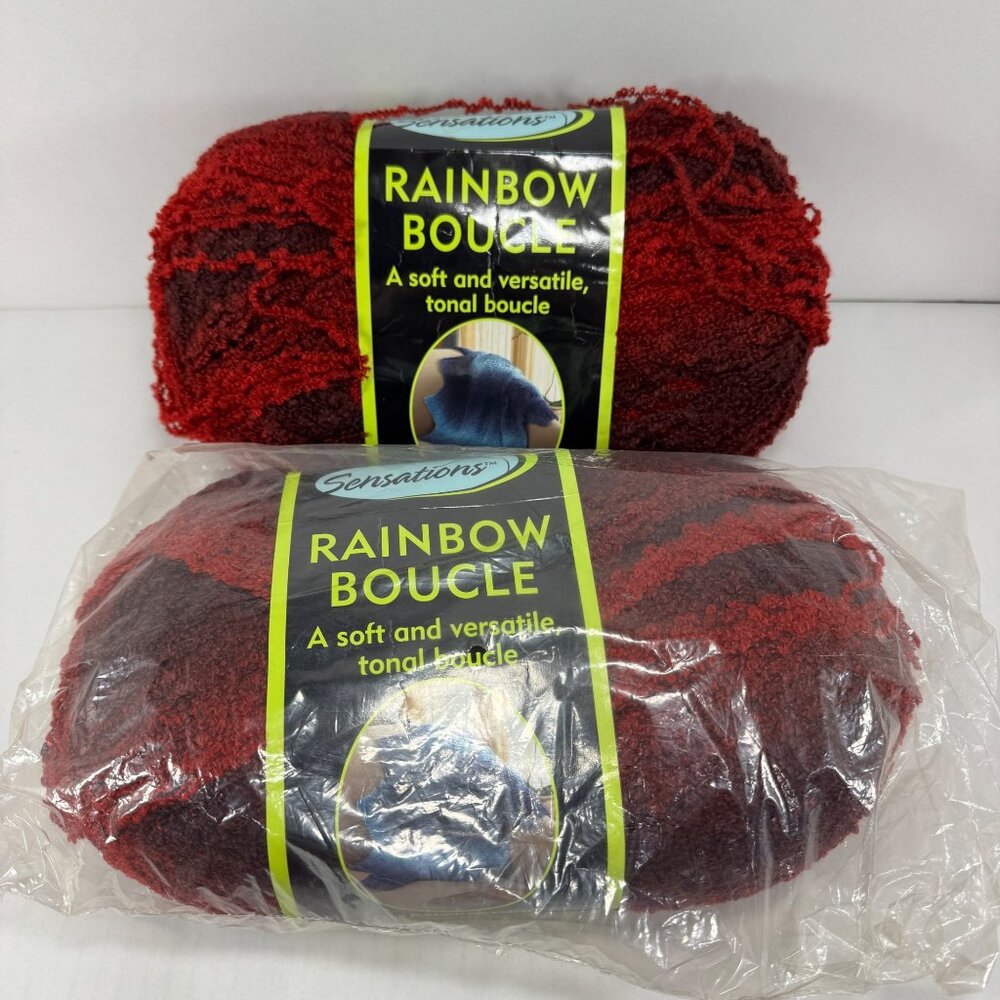 2 Rainbow Boucle Sensations Yarn Knitting Crocheting Red Skeins